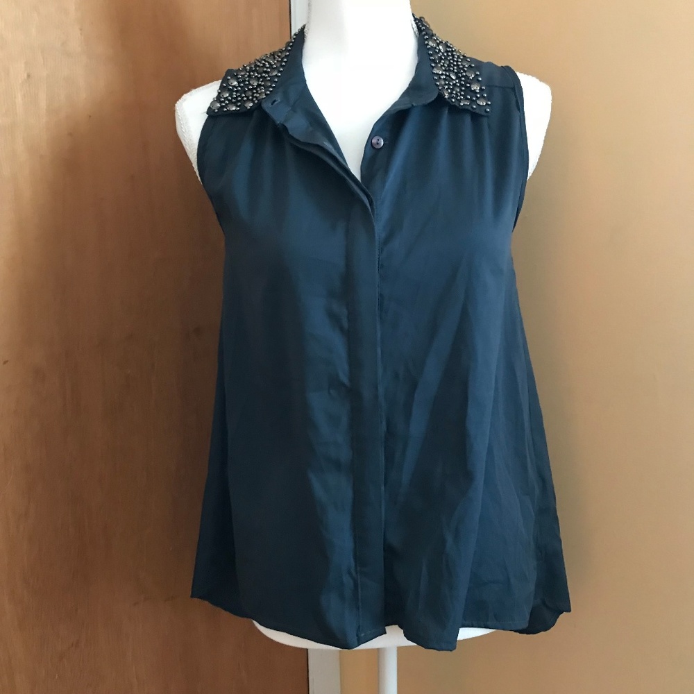Sequin Sleeveless Button Up